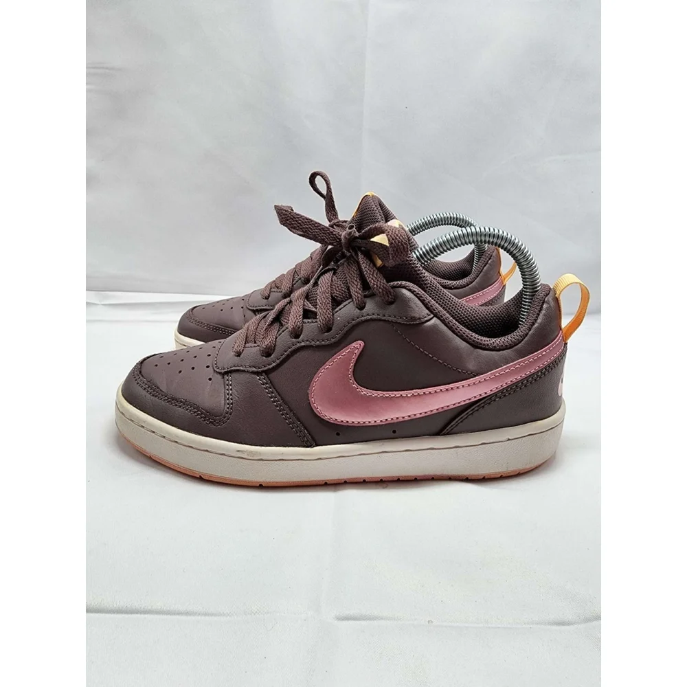 Nike Court Vision Low SE Leather Sneakers Brown Pink Swoosh Youth Size 5.5Y Used